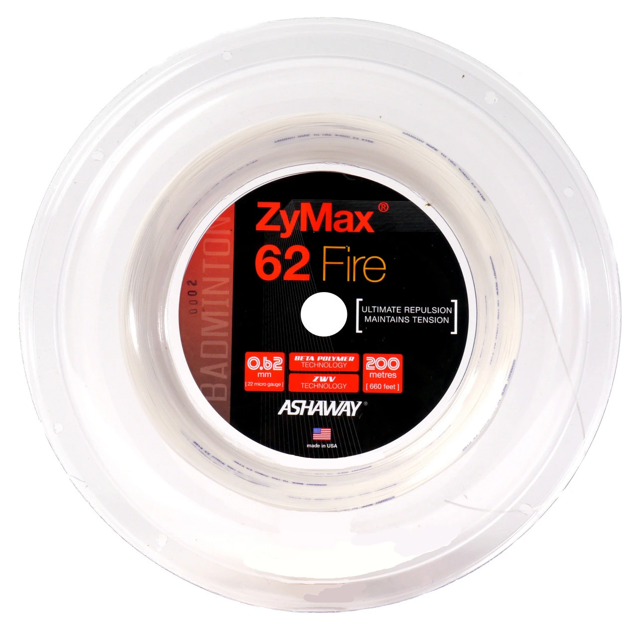 Ashaway ZyMax 62 Fire 0.62mm Badminton 200M Reel 4 Ashaway ZyMax 62 Fire 0.62mm Badminton 200M Reel - Image 2